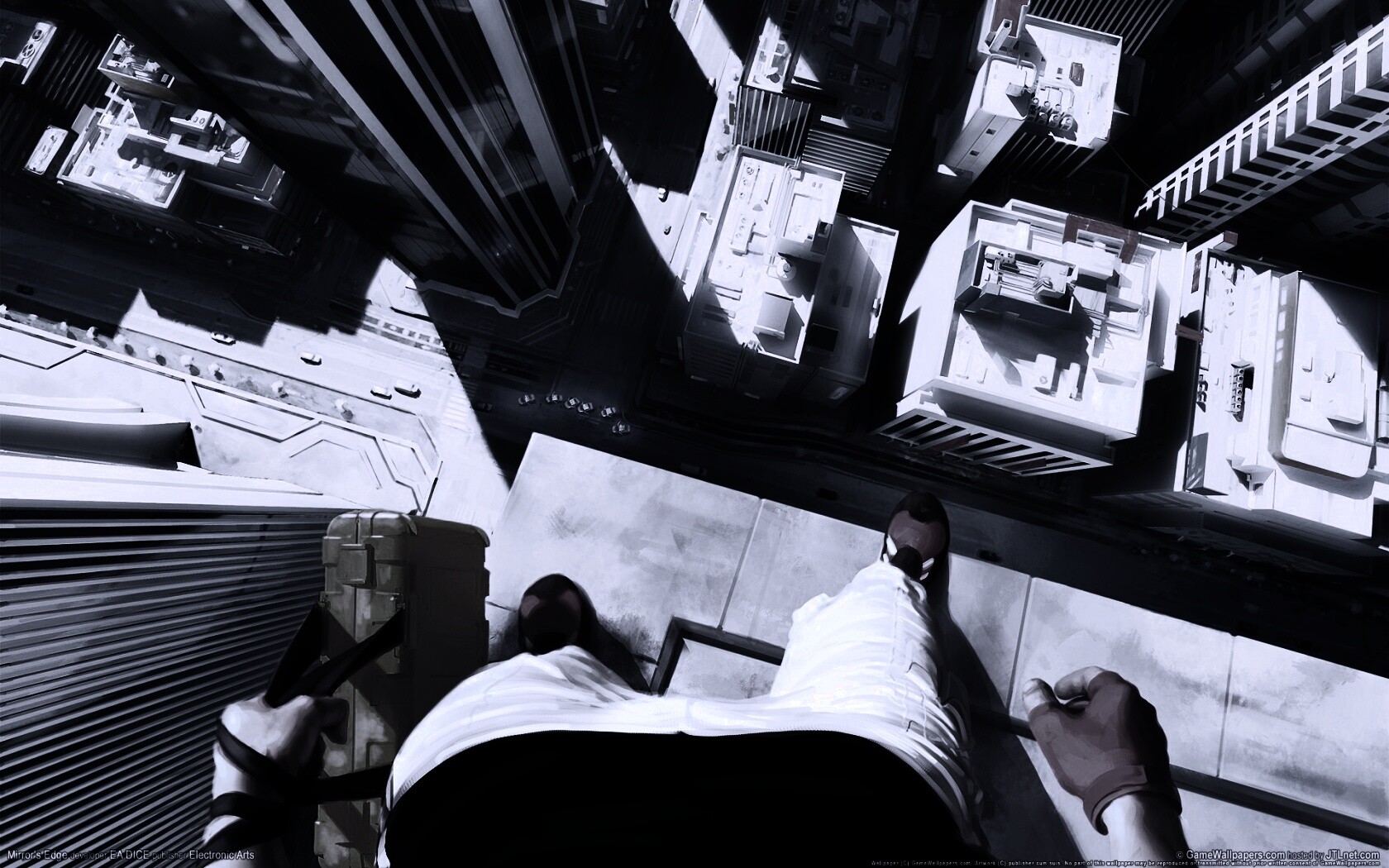 Фейт на краю небоскреба обои