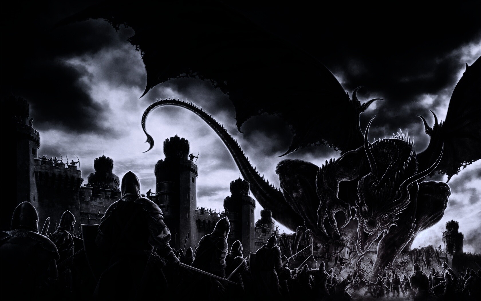Дракон нападает на замок обои