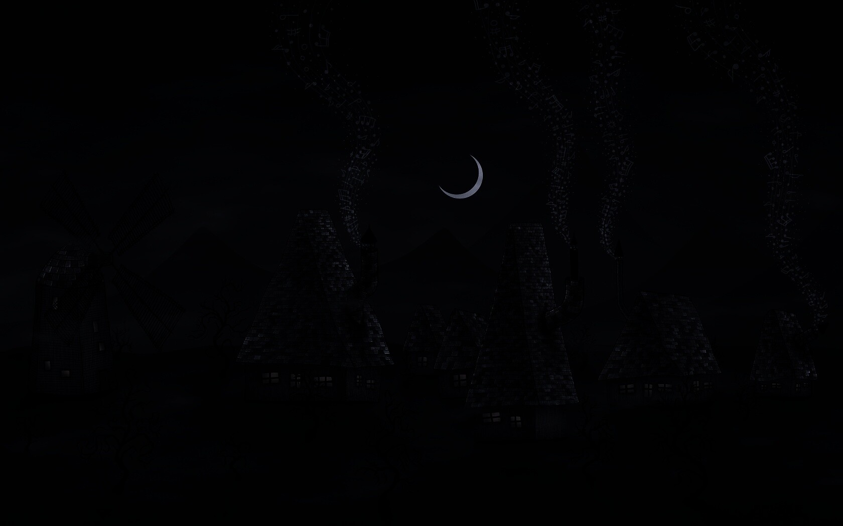 Ночная деревенька обои