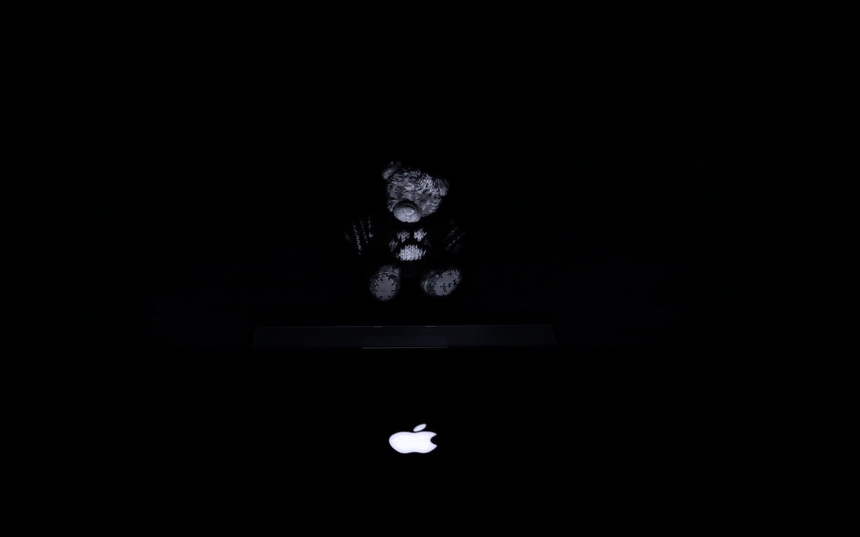 Плюшевый мишка за ноутбуком обои