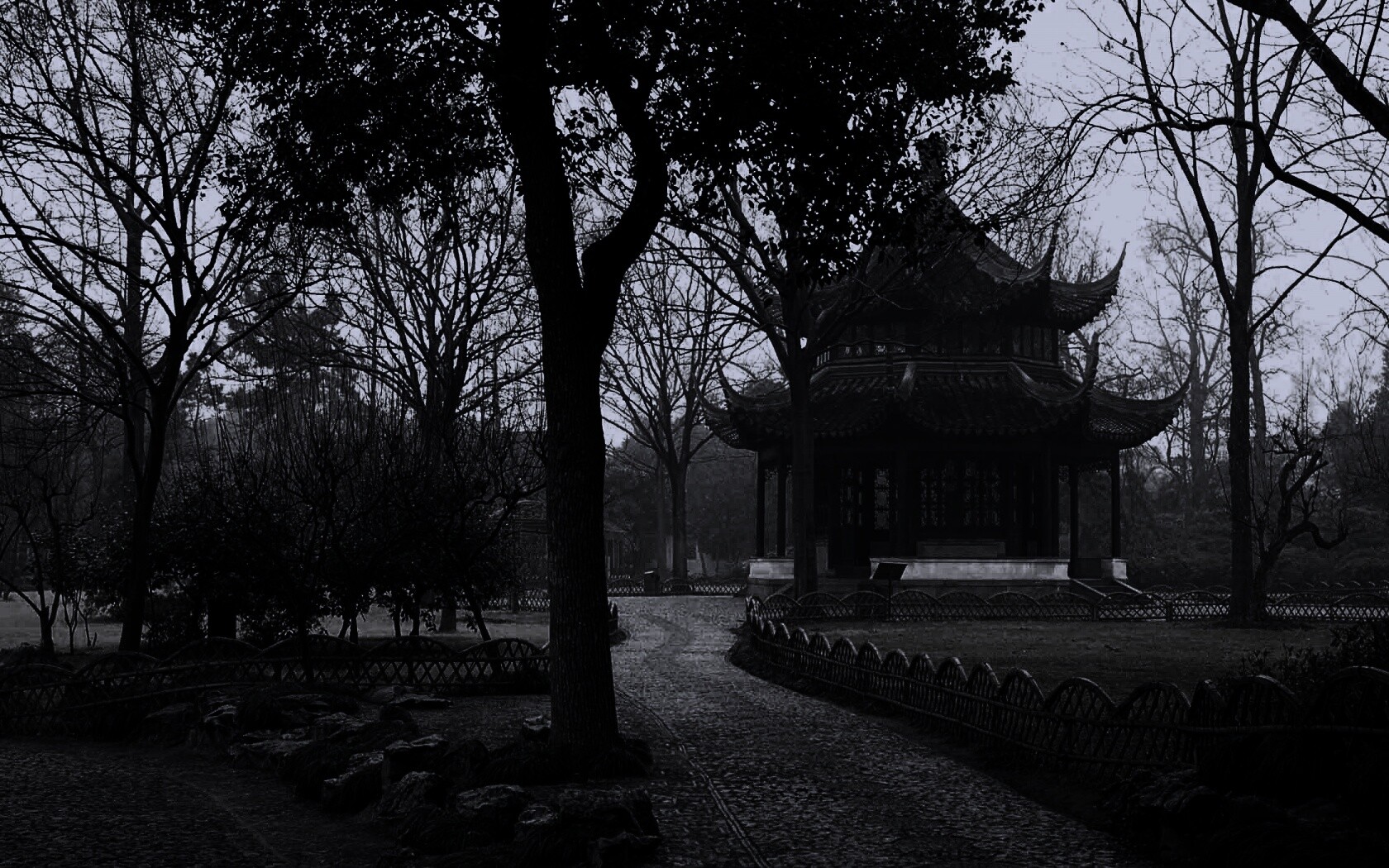 Домик я японском саду обои