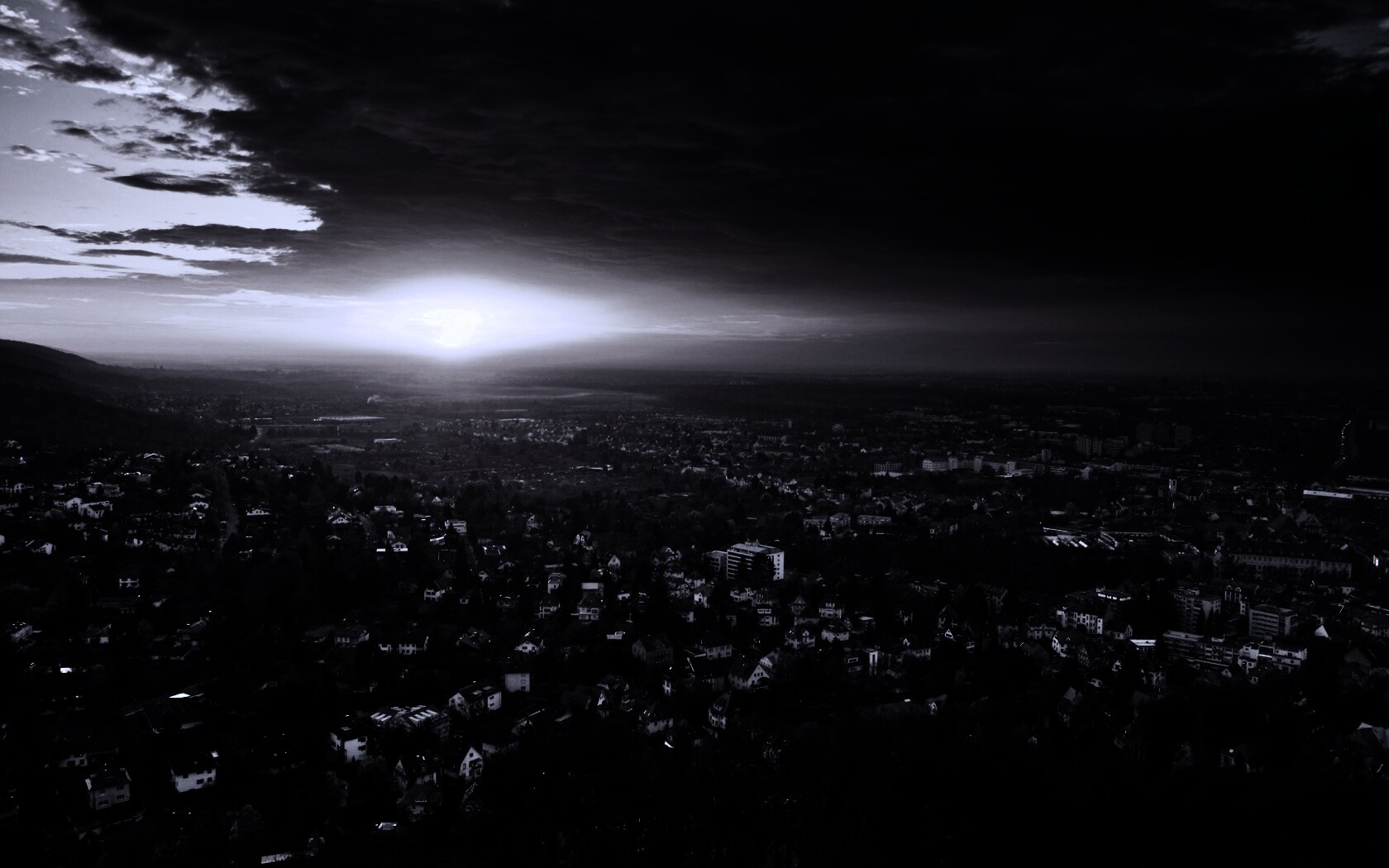 Закат над городом обои