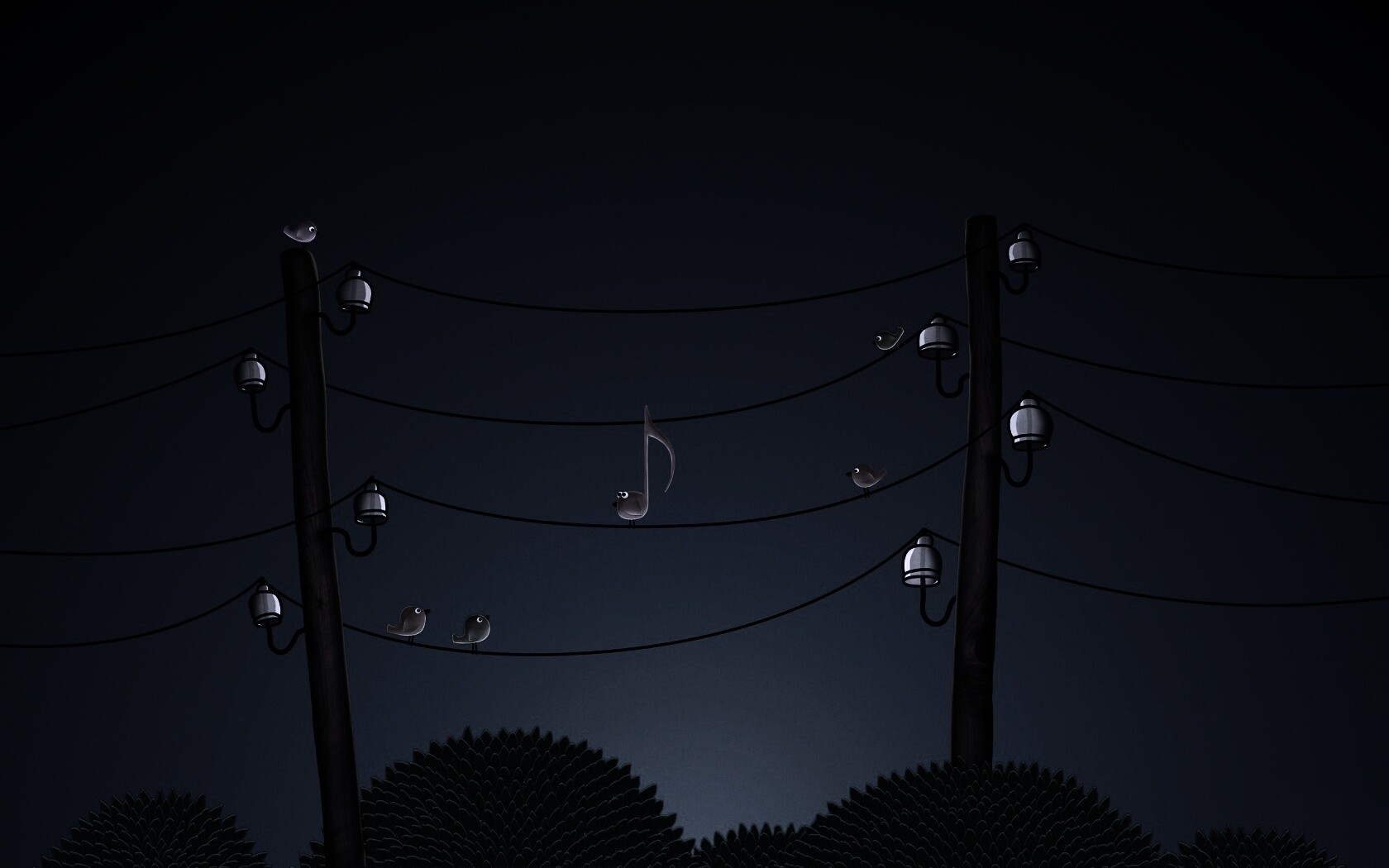 Нотка и птички на проводах обои