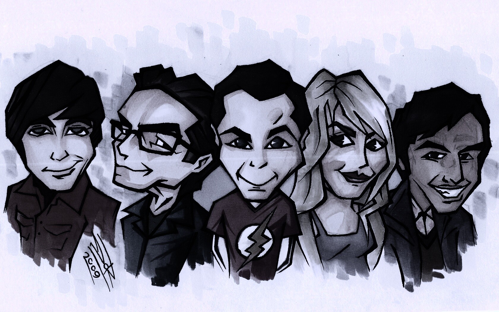 Скетч с персонажами Теории Большого взрыва обои