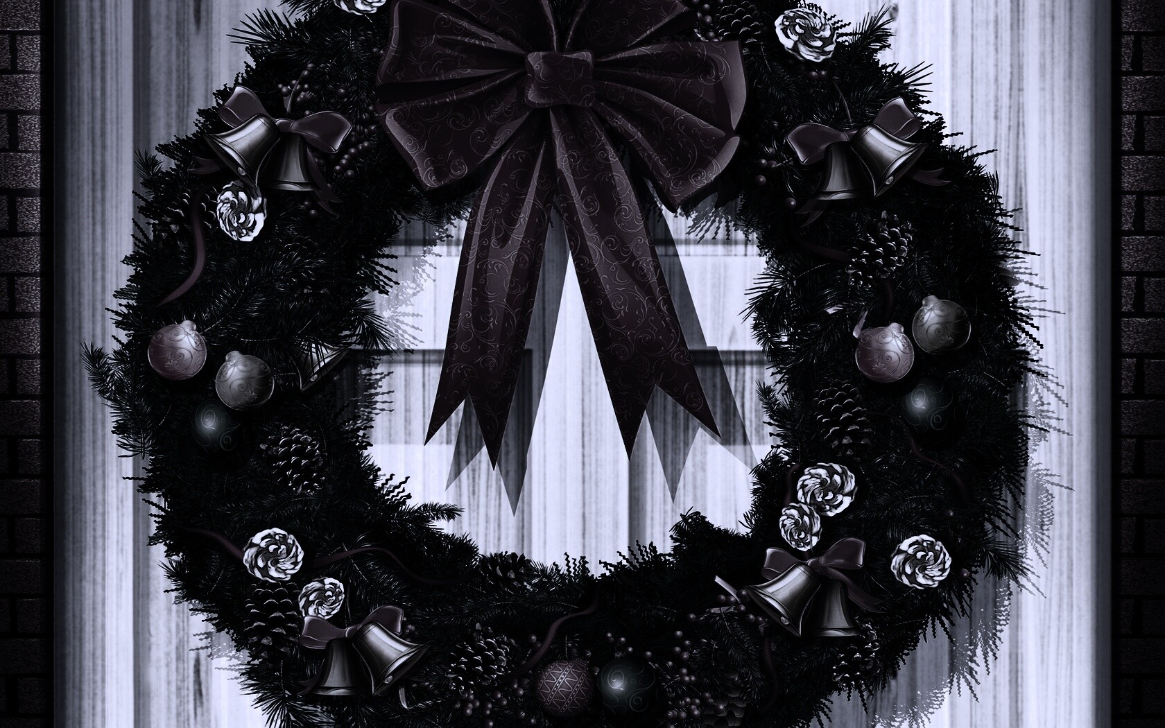 Новогодний венок на двери обои