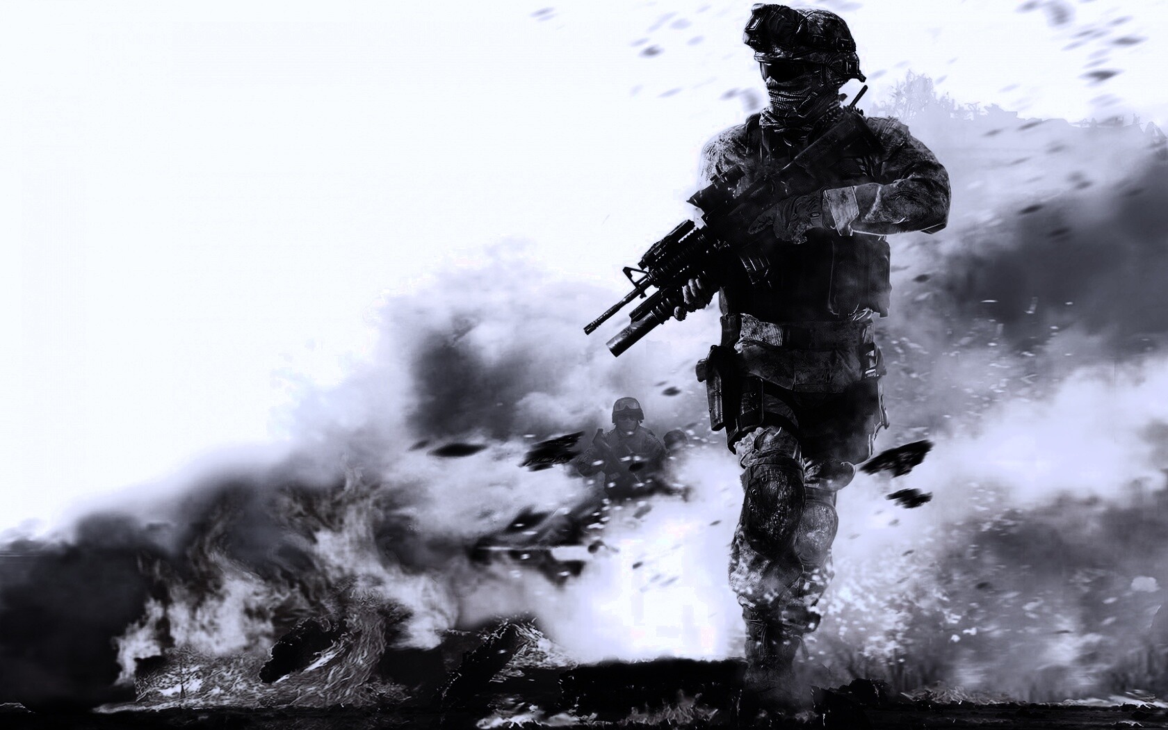 Солдат на фоне огня обои