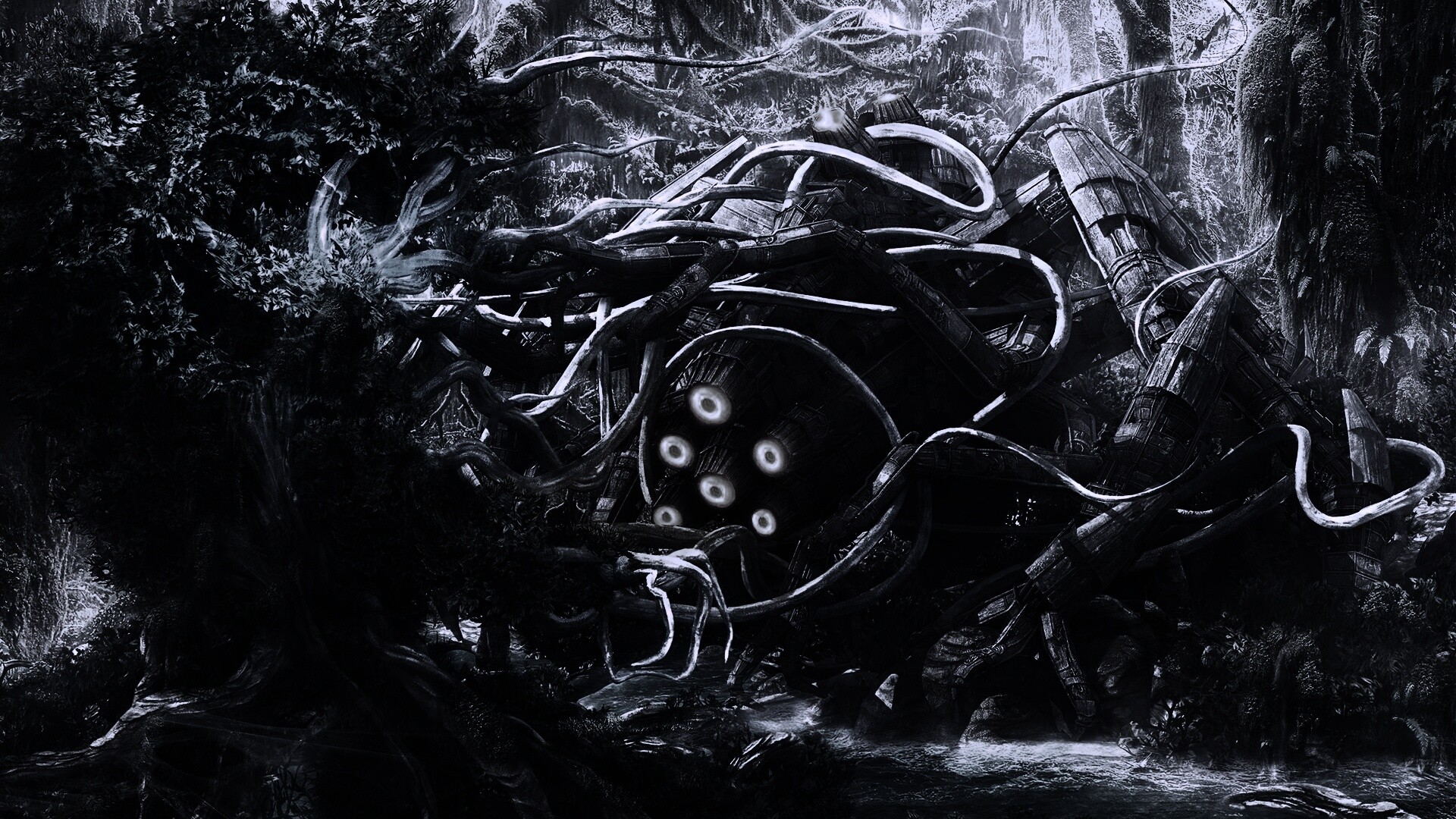 Космический корабль в джунгялх обои