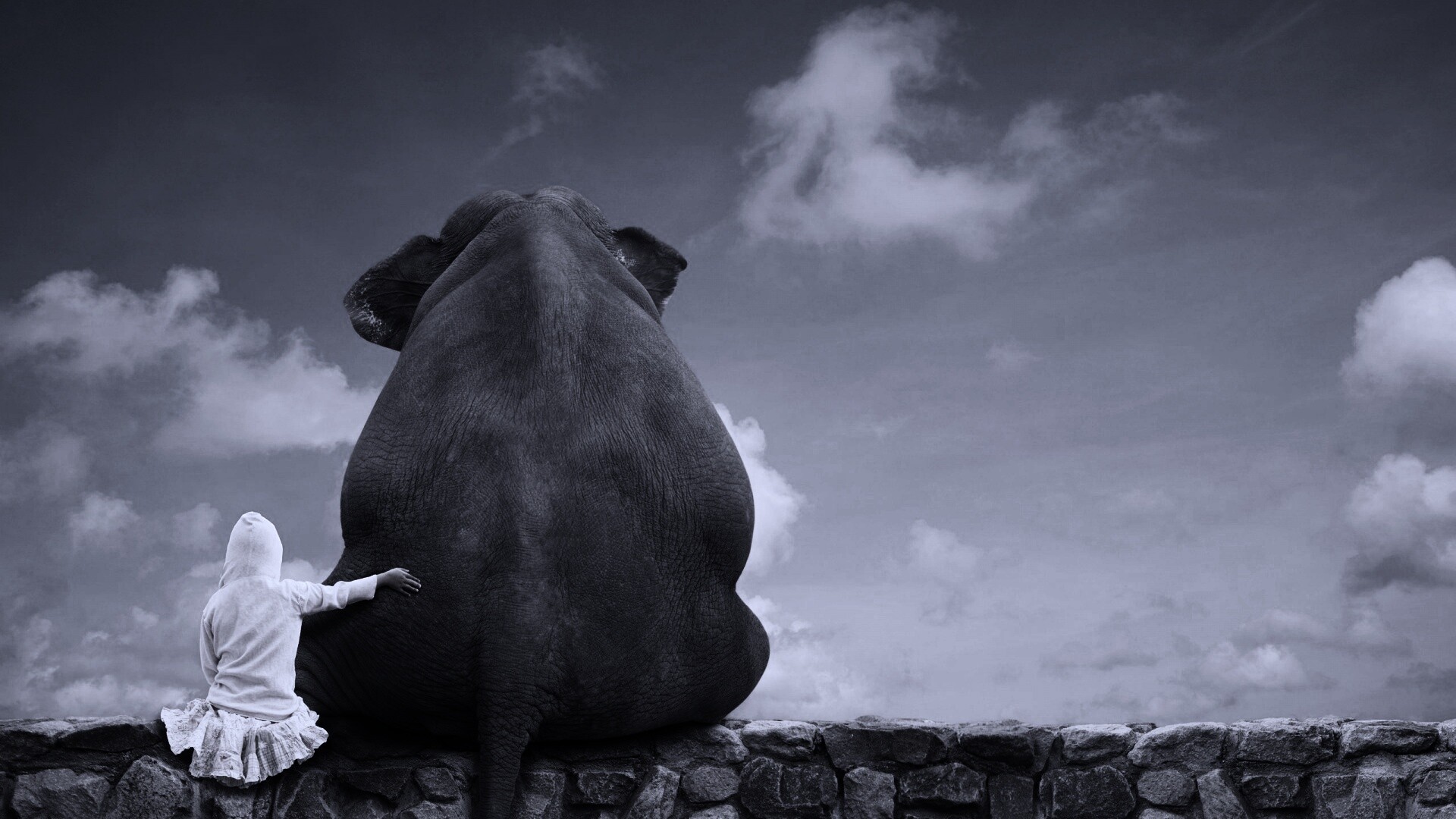 Девочка и слон обои