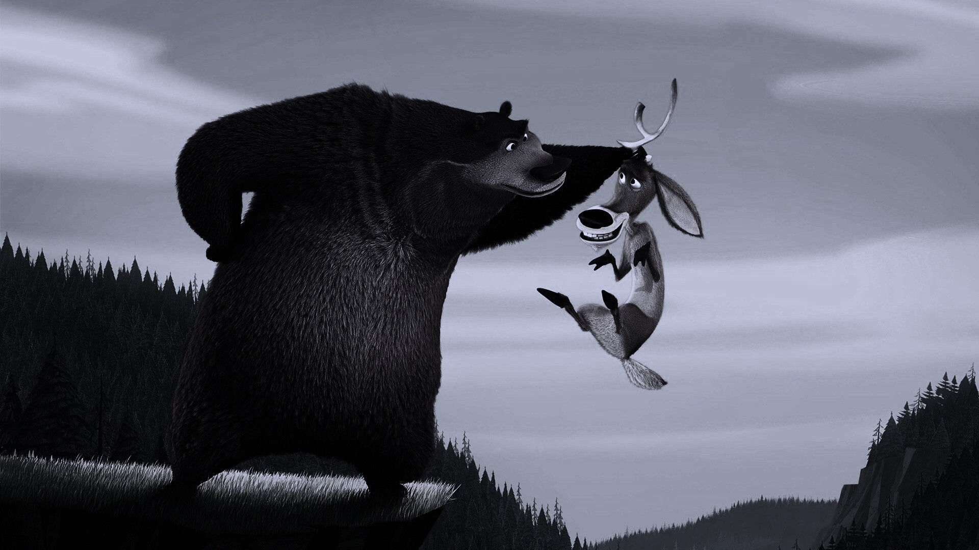 Медведь прессует оленя обои