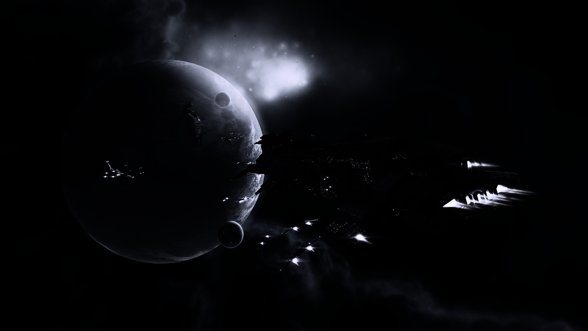 Космический флот атакует планету обои