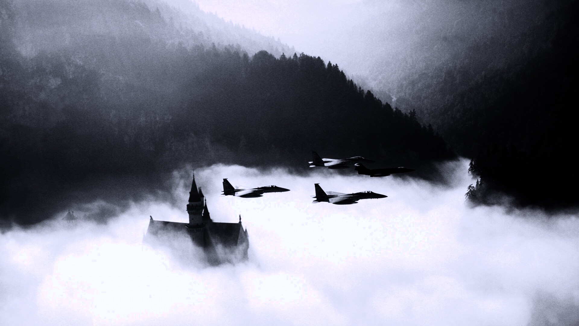 Истребители над замком обои