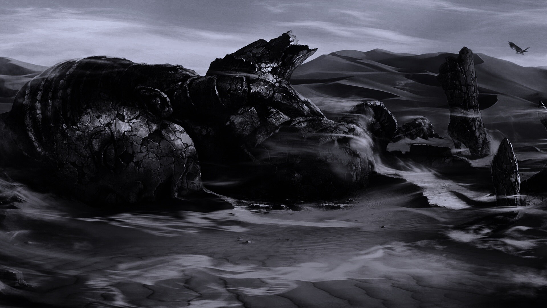 Развалины статуи в пустыне обои