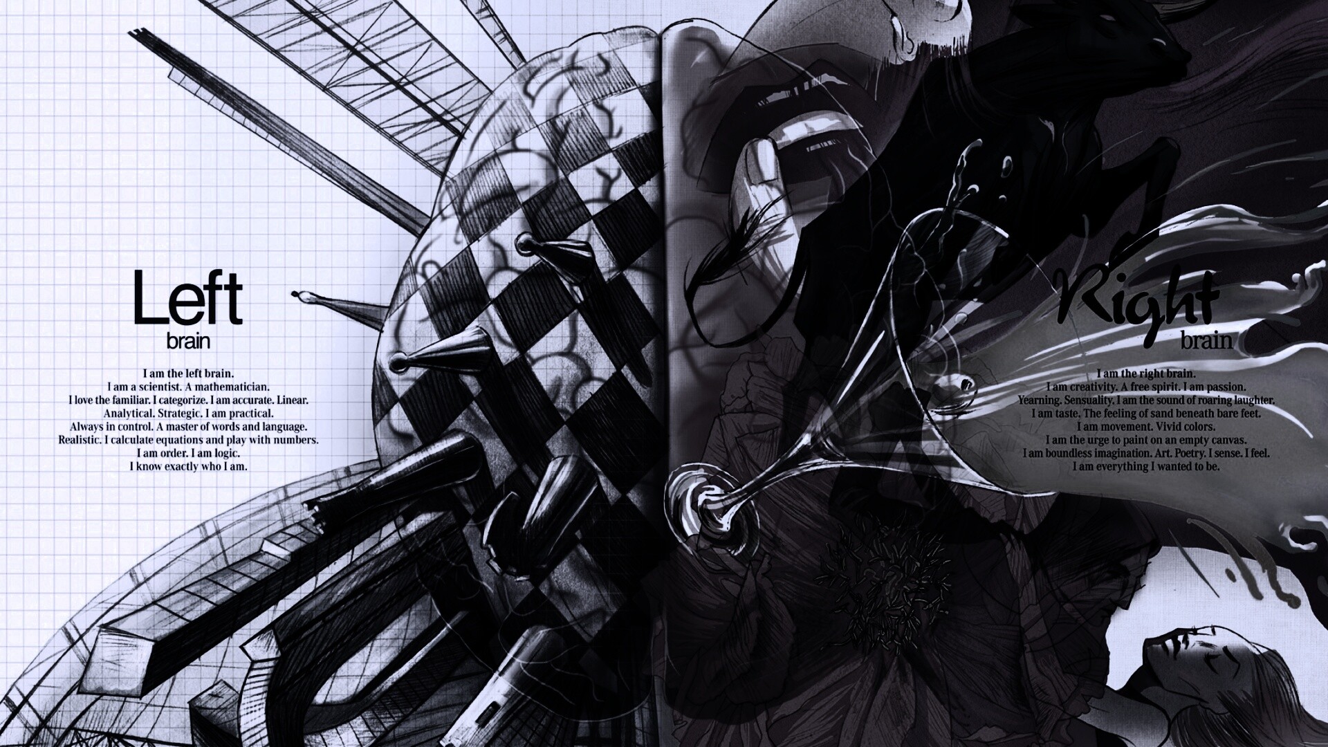 Левая и правая часть мозга обои