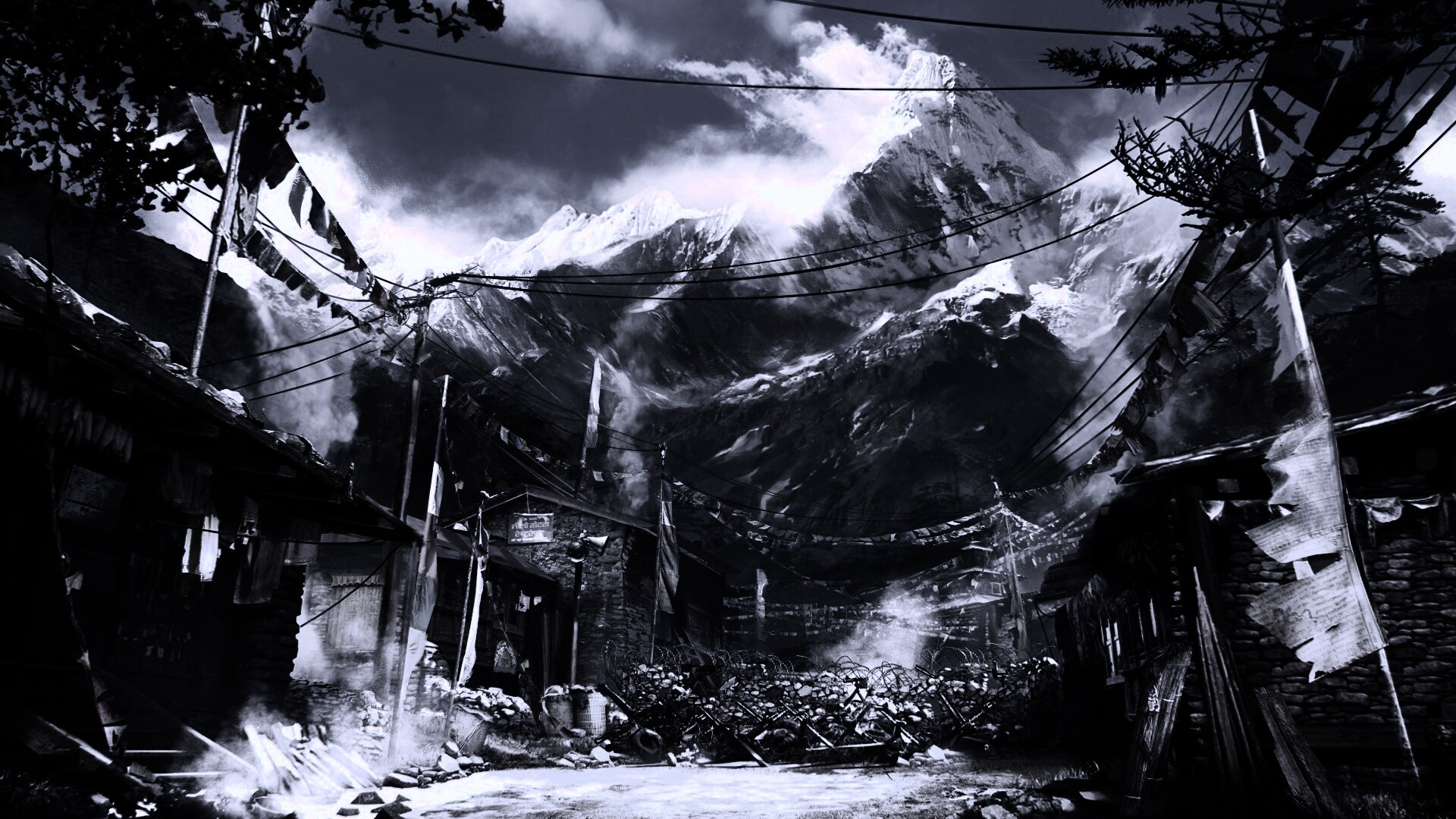 Загороженная улица в горах обои