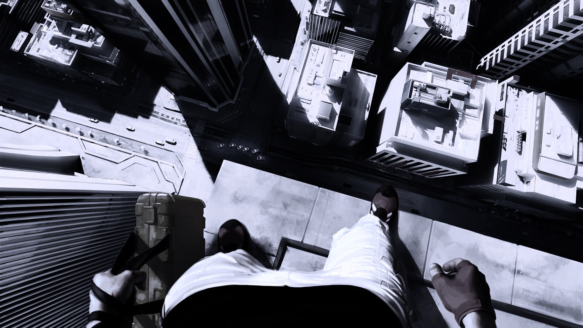 Фейт на краю небоскреба обои