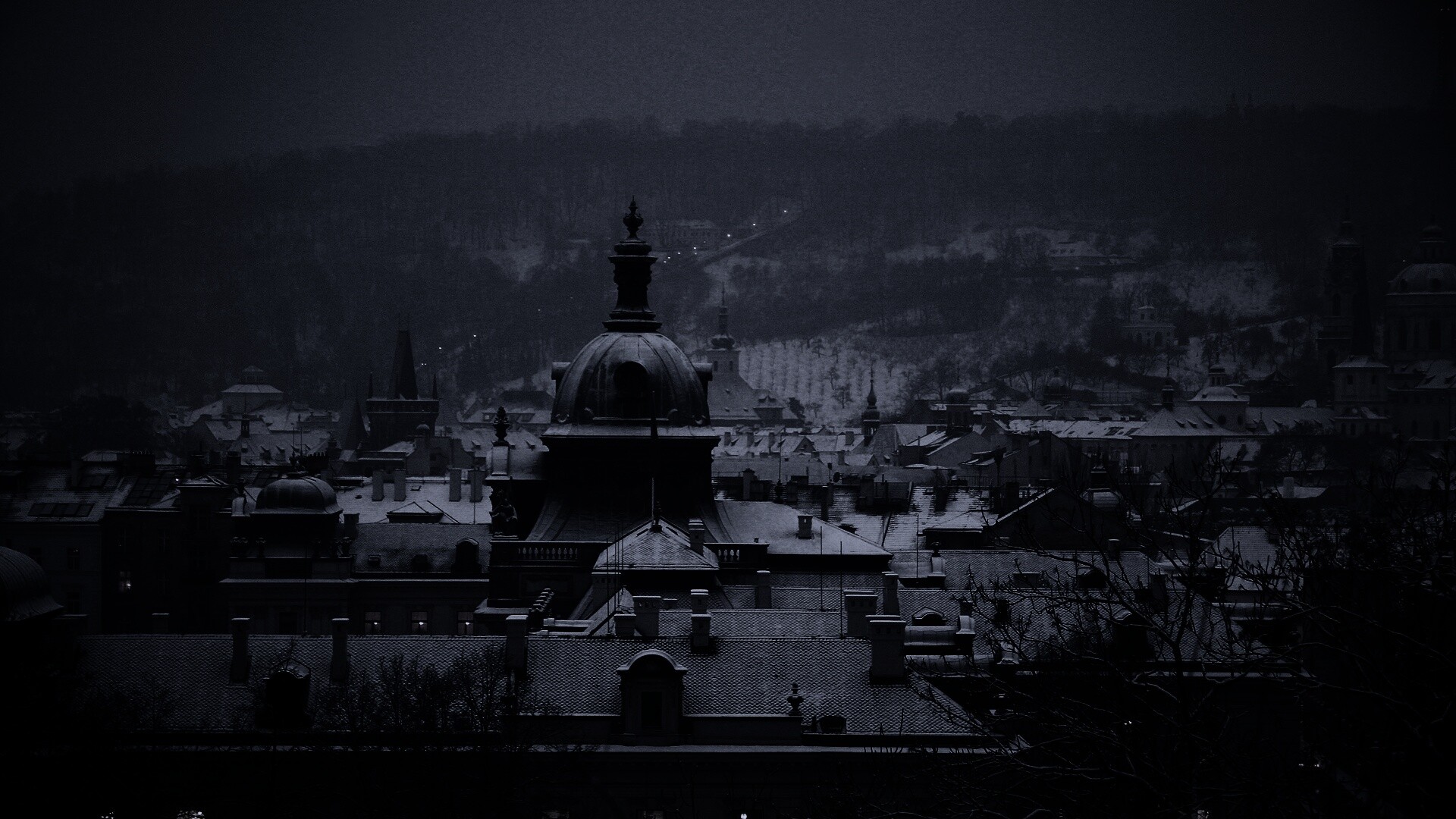 Город зимой обои