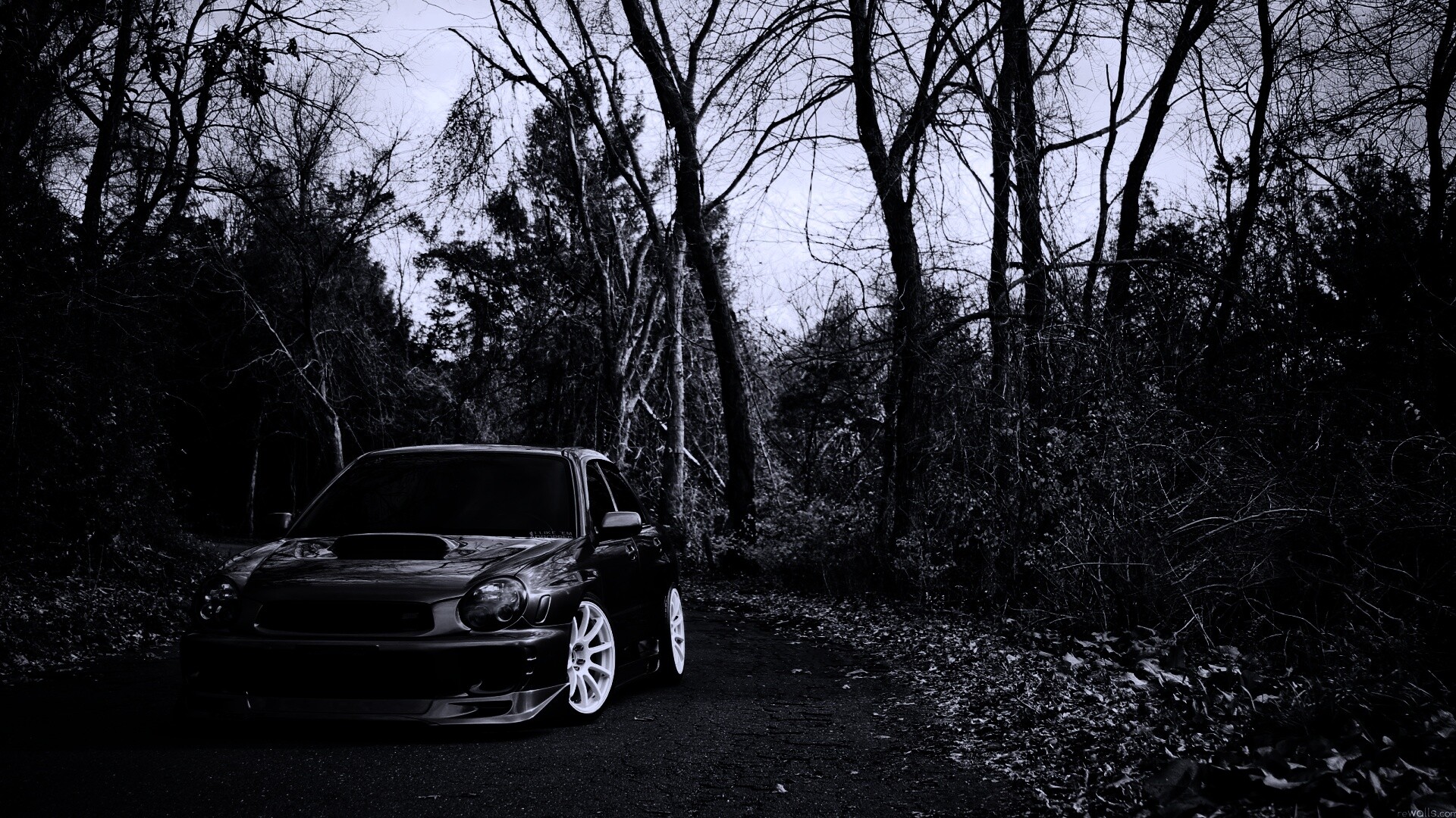 Субару Импреза на лесной дороге обои