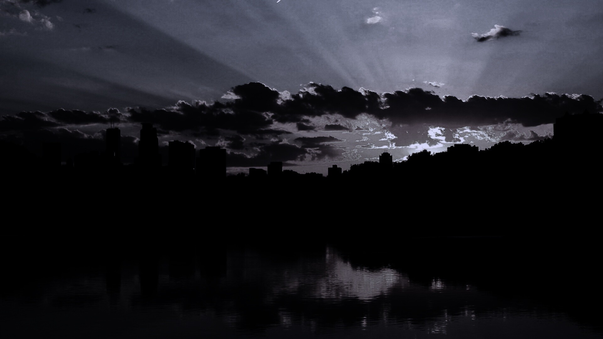 Закат над городом обои