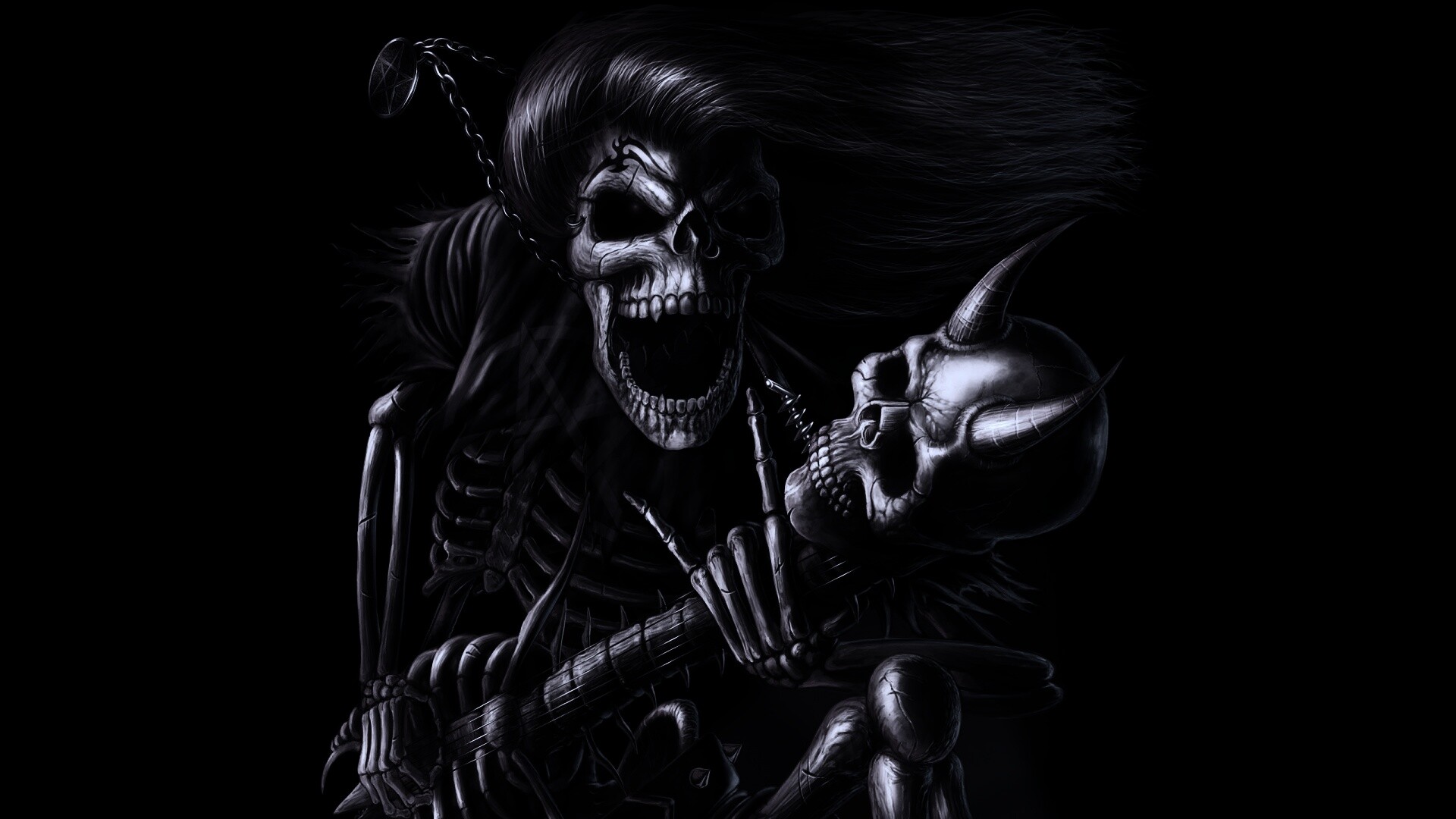 Скелет играет на скелет-гитары обои