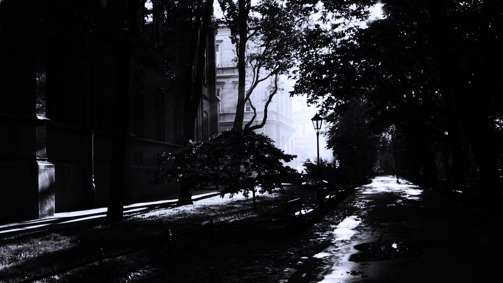 Аллея у здания обои