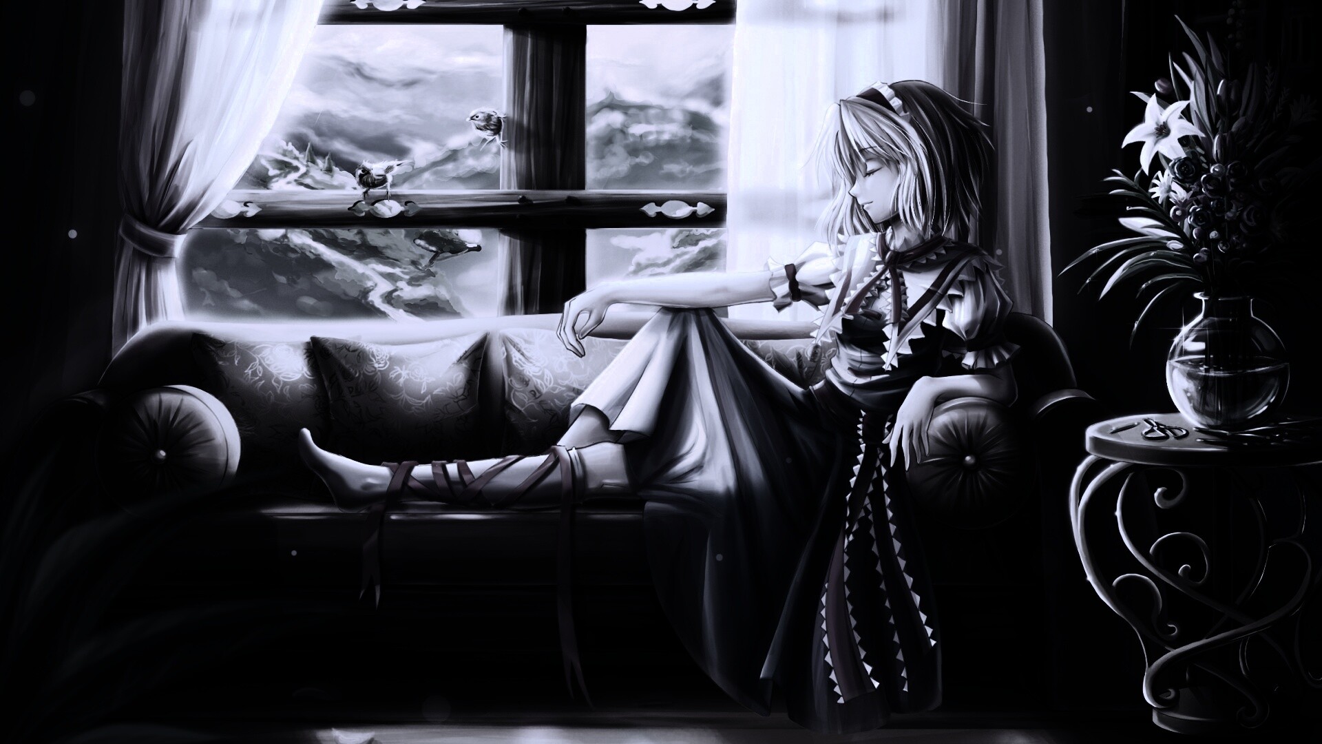 Девушка у окна обои