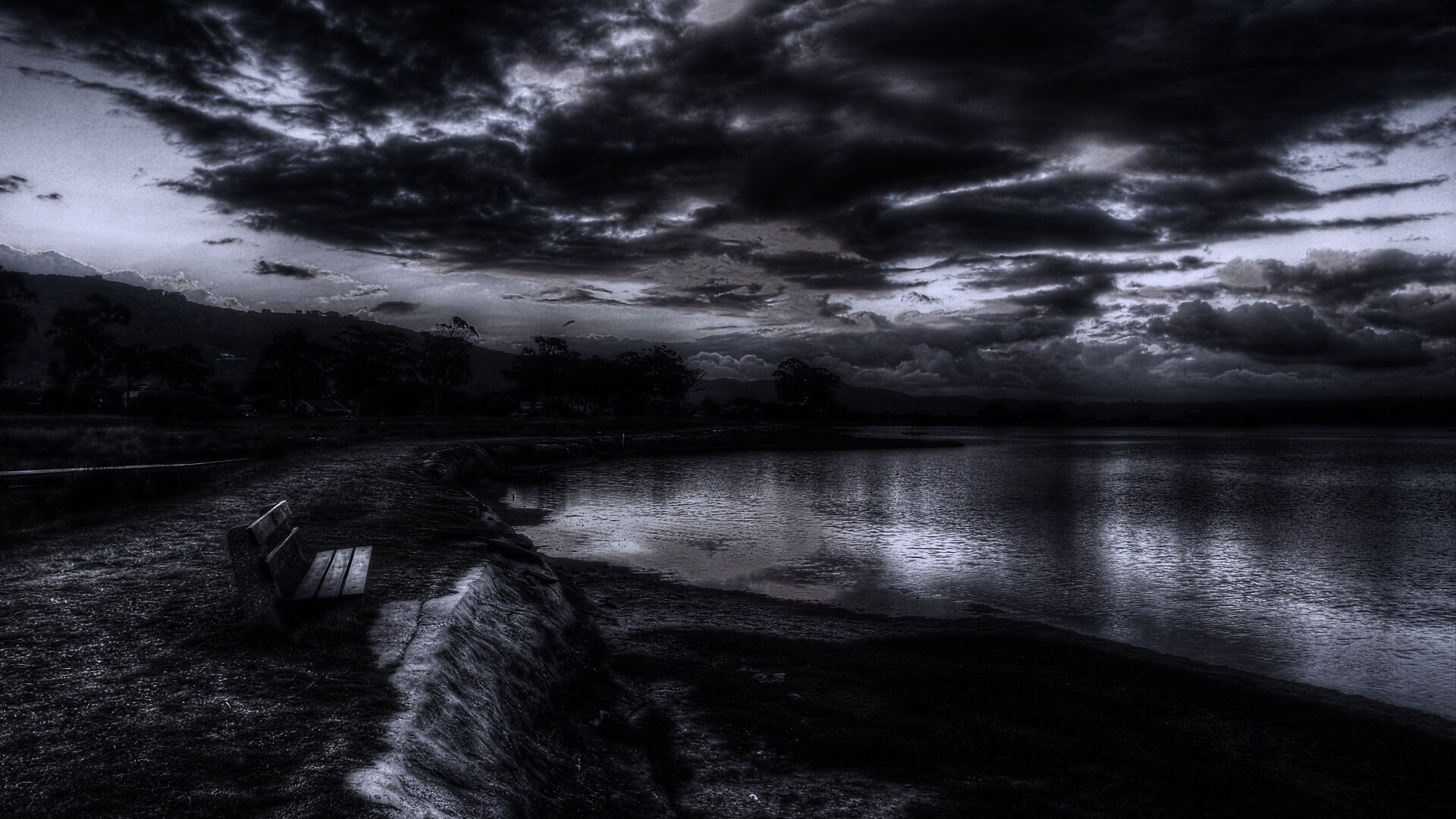 Скамейка у озера обои