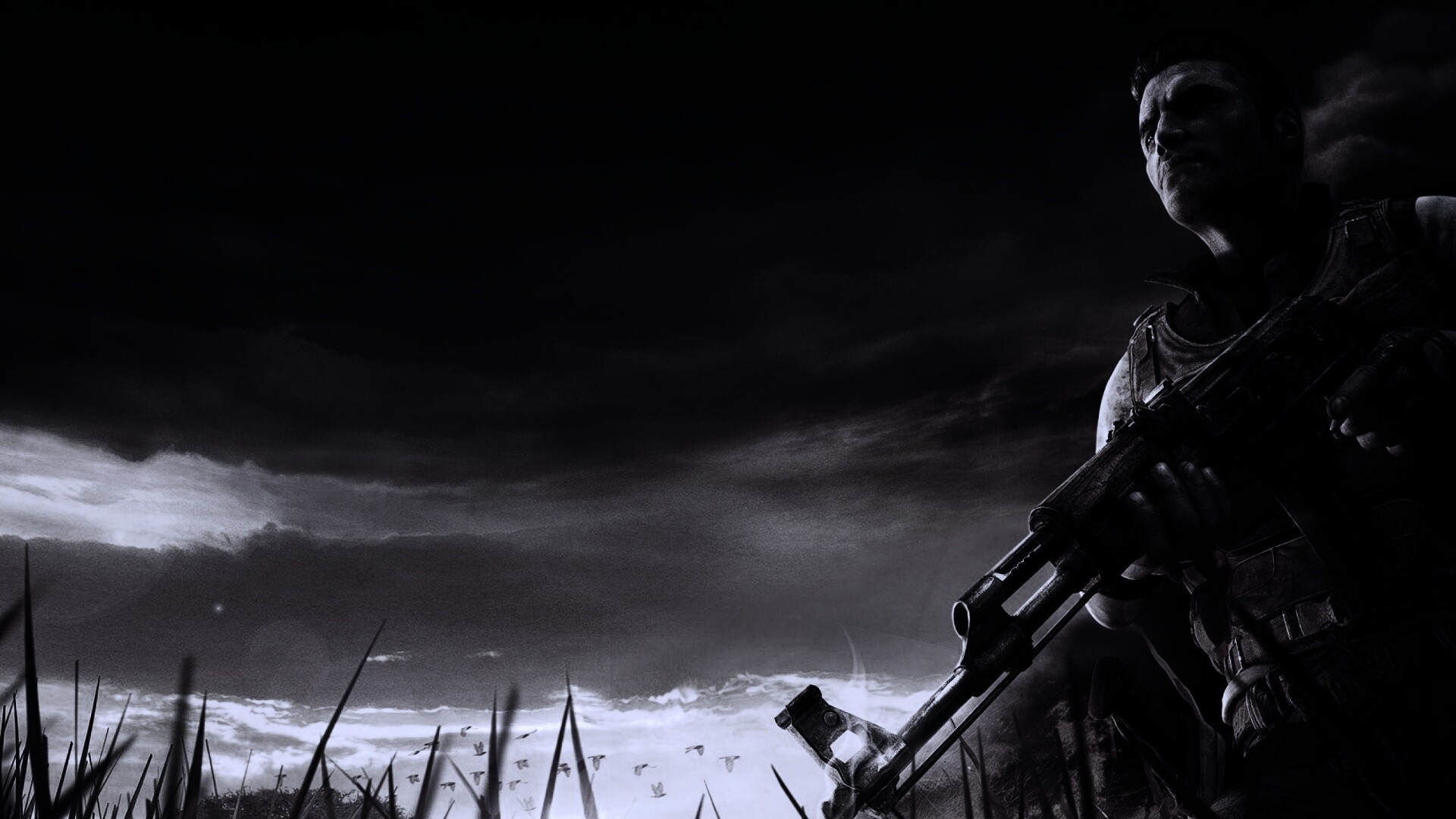 С оружием и в бронежилете обои