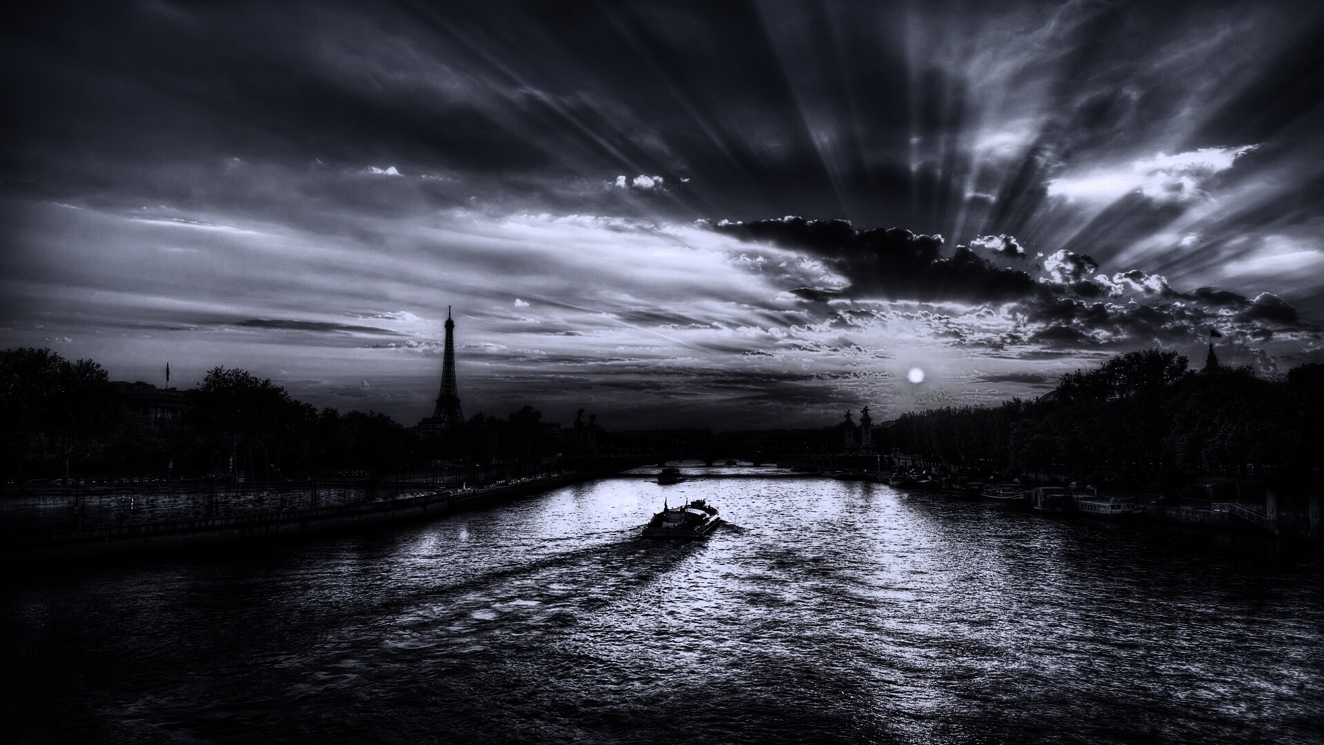 Закат над парижем HDR обои