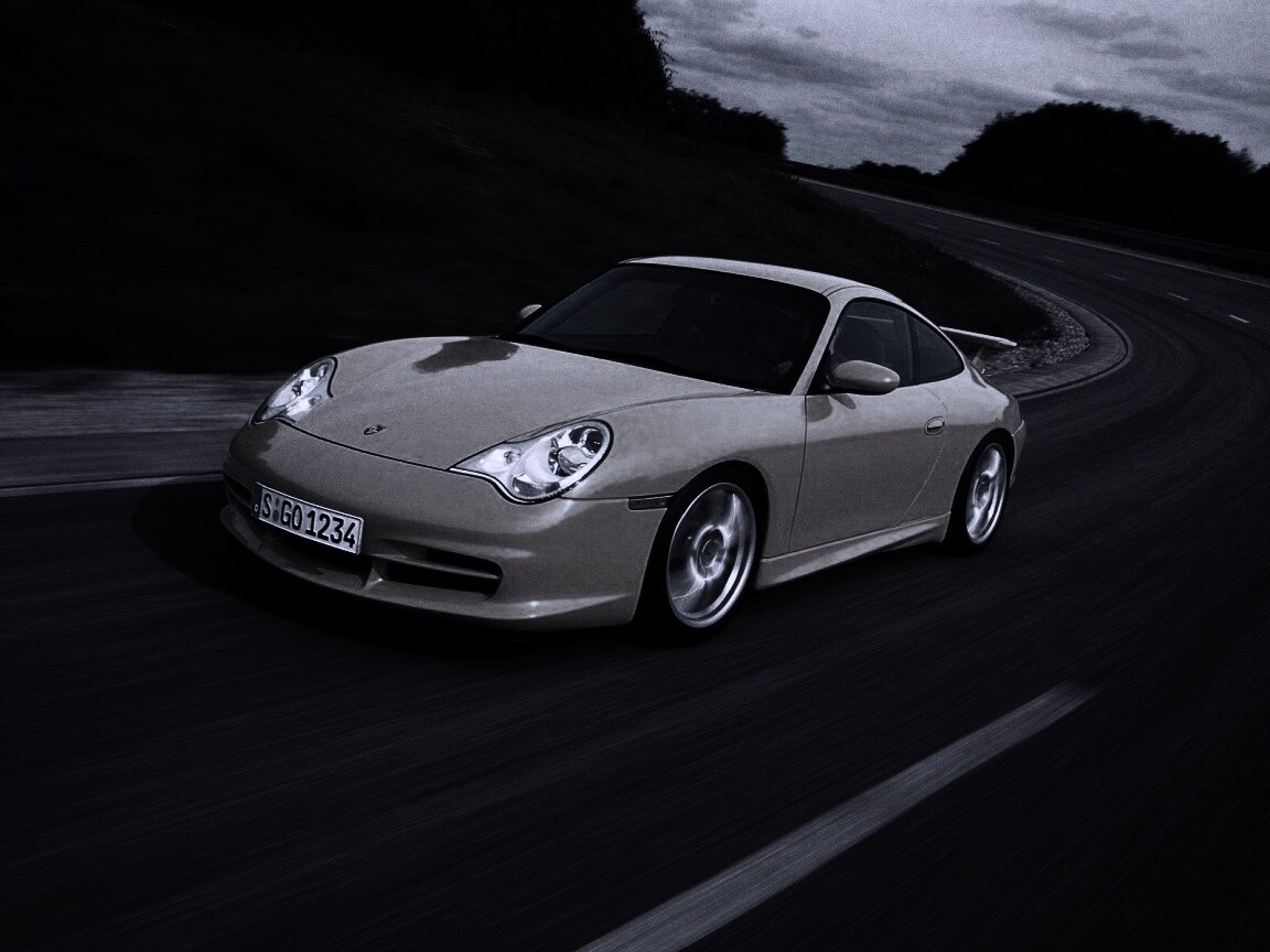 Желтый порш на повороте обои