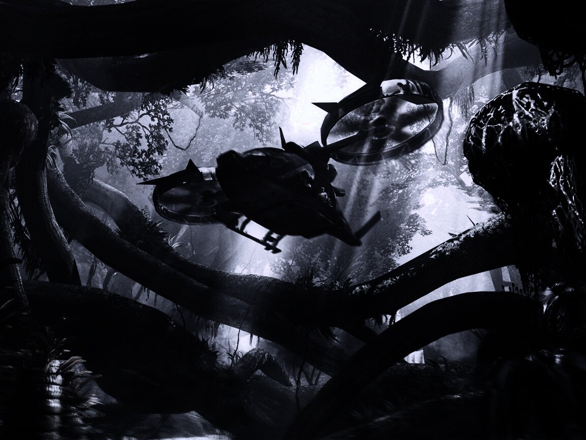 Вертолет в инопланетных джунглях обои