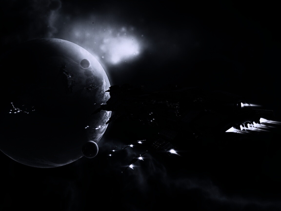 Космический флот атакует планету обои