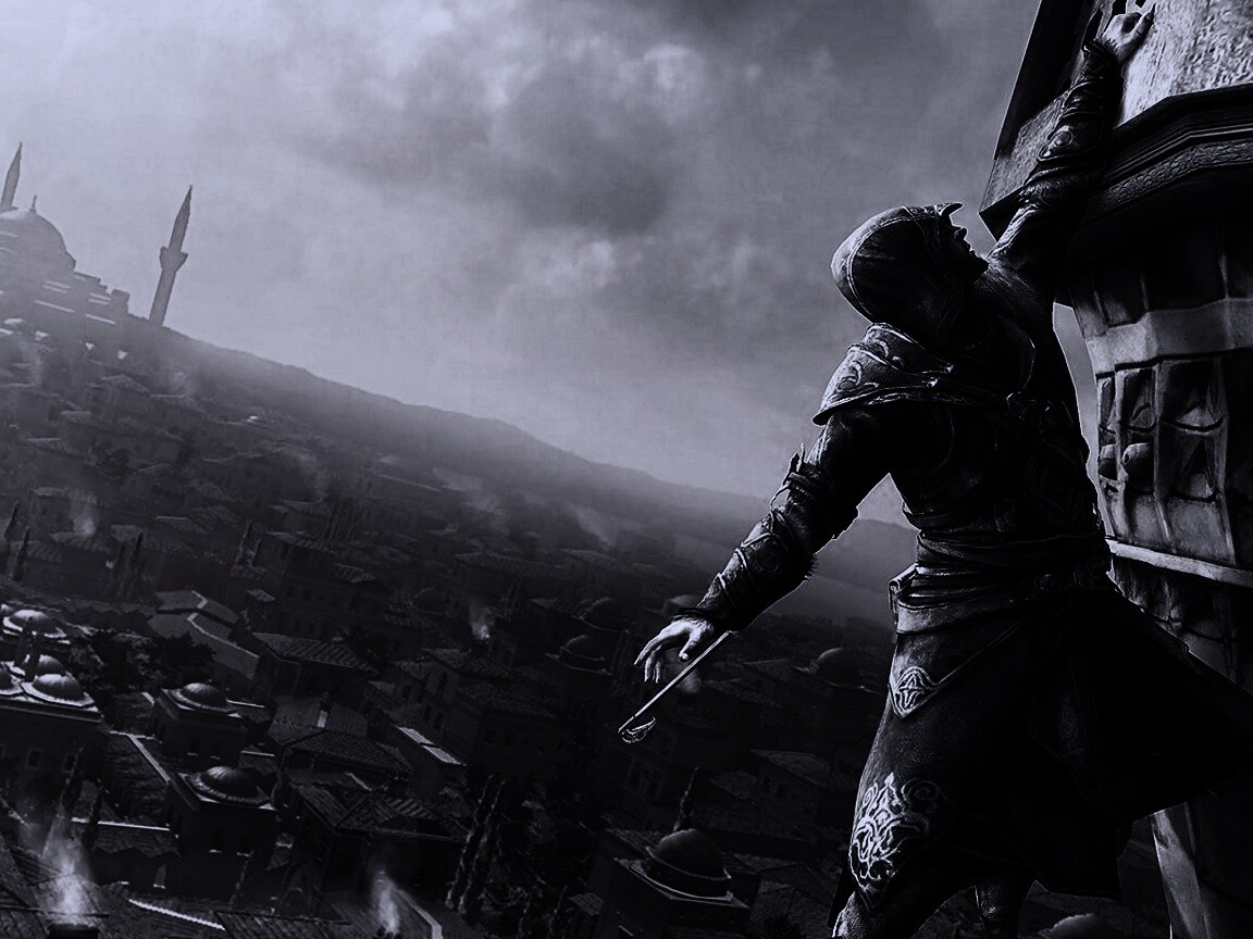 Ассасин лезет на башню обои