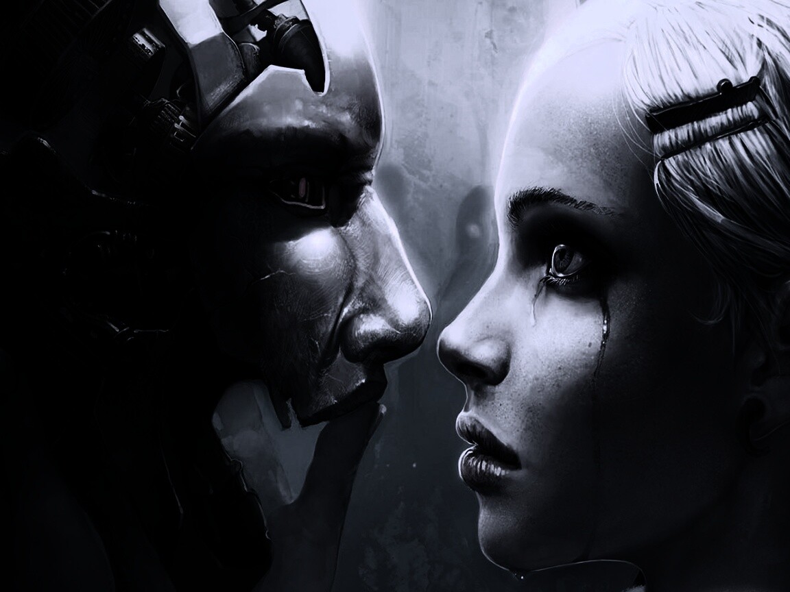 Девушка и робот обои