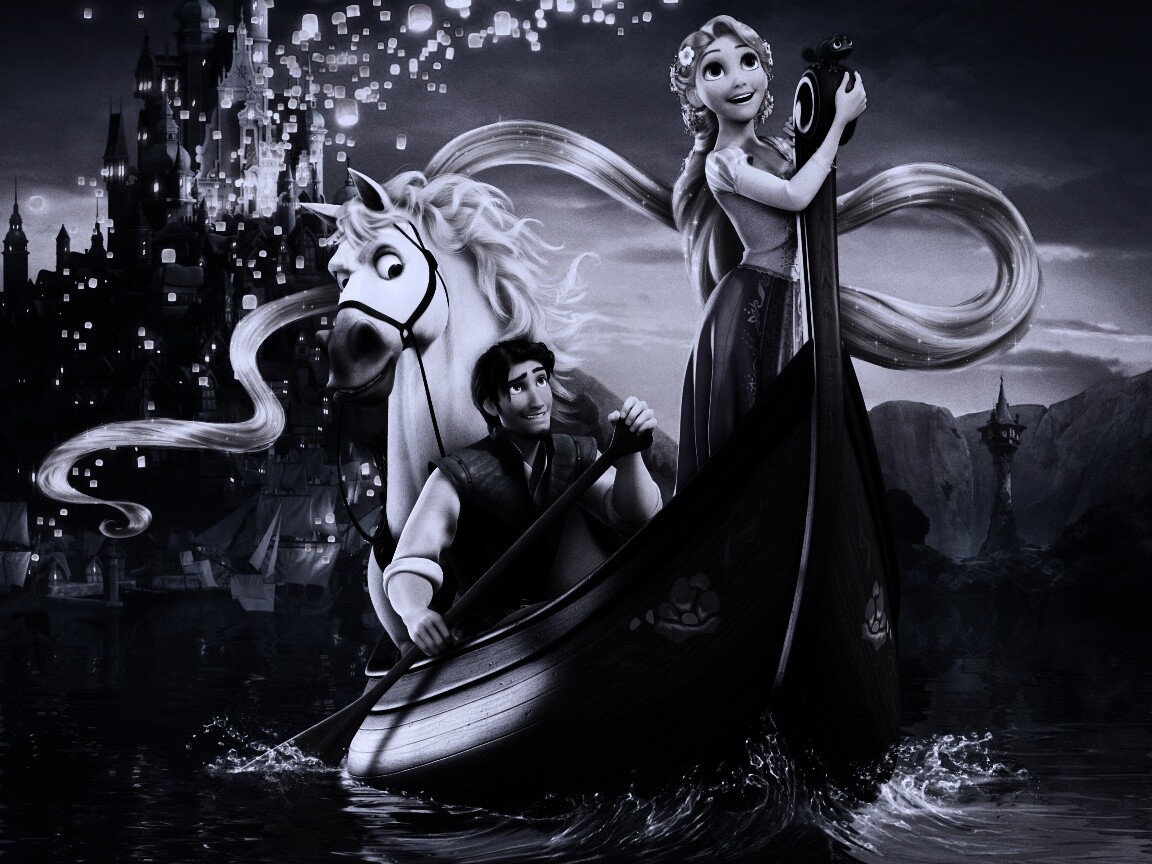 Рапунцель и Флин на лодке обои