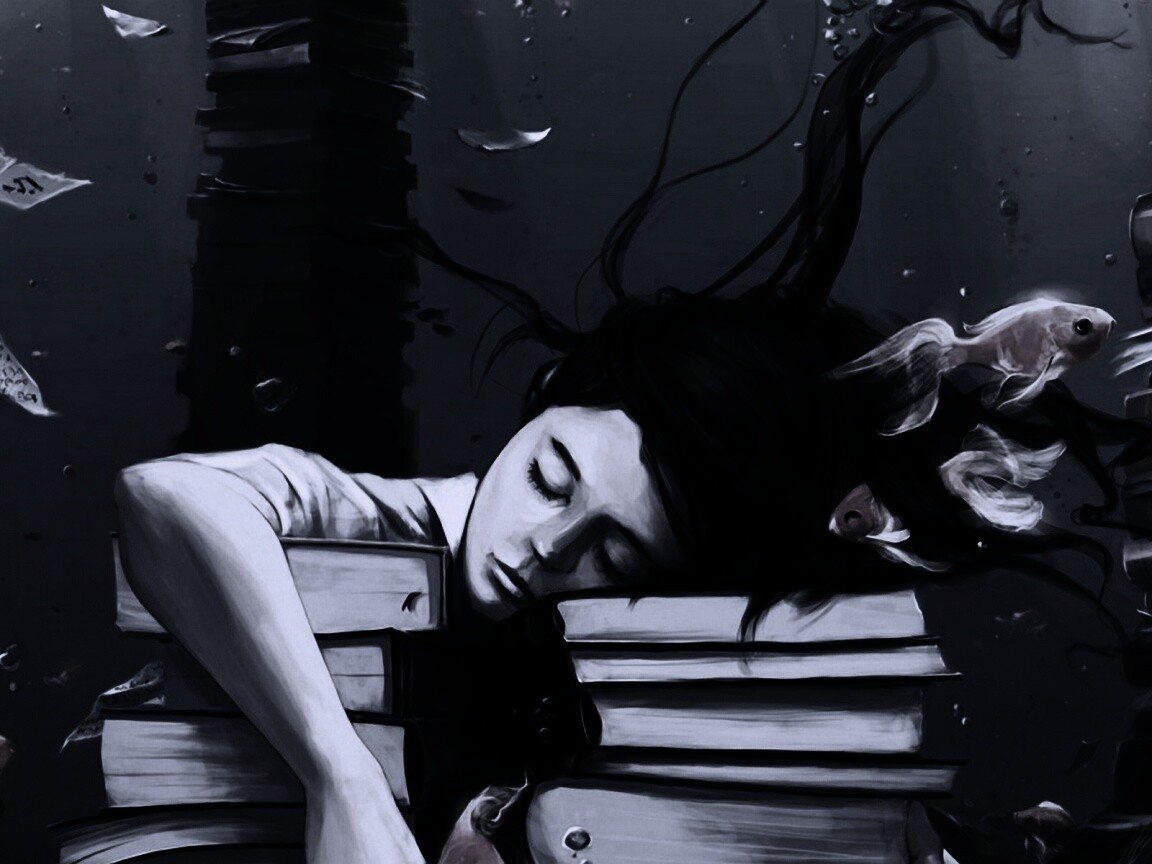 Девочка тонет в знаниях обои