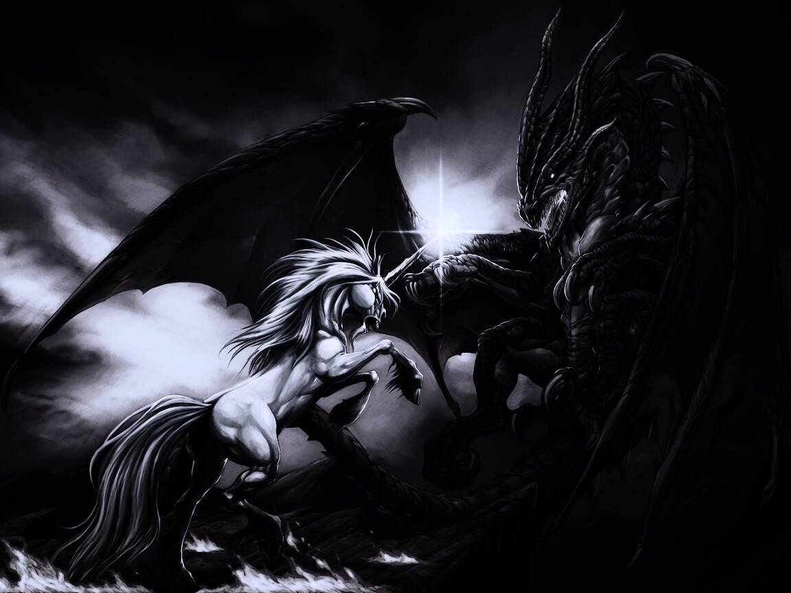 Дракон и единорог обои