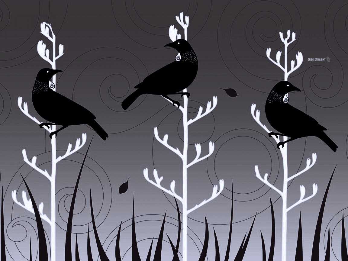 Векторные стилизованные птицы на ветках дерева обои