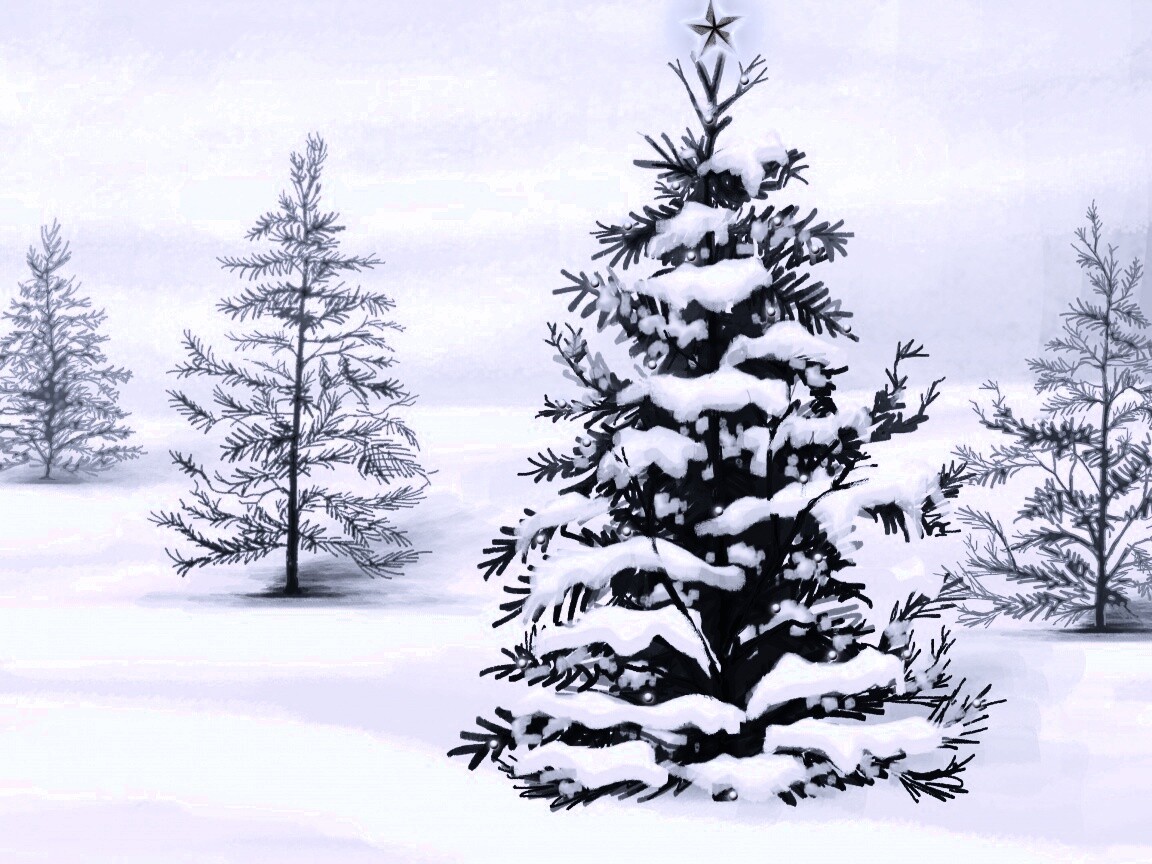 Украшенная ёлочка в лесу обои