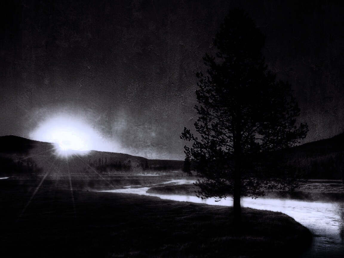 Закат за речкой обои