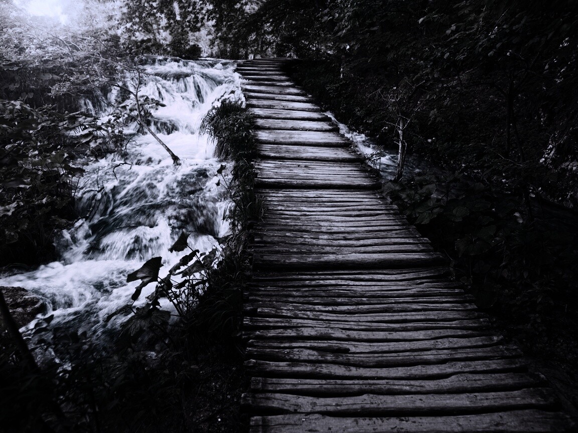 Деревянная дорожка над ручьем обои