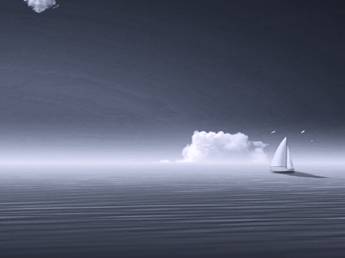 Голубые обои под хорошее настроение с парусником обои