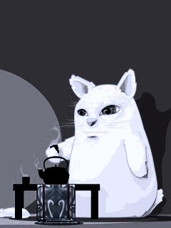 Кот пьет чай обои