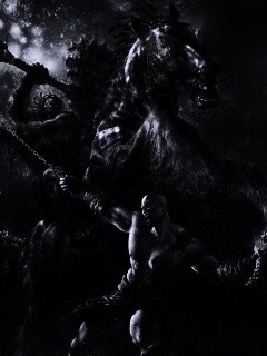 Кратос против огненного всадника обои