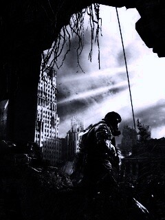 Сталкер в проломе стены обои