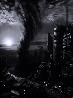 Торнадо в разрушенном городе обои