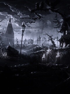 Страшный хэллоувинский пейзаж обои