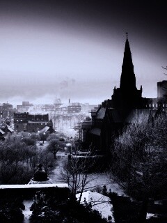 Закатный город зимой обои