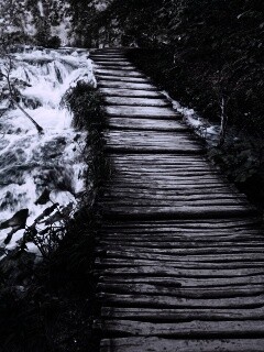 Деревянная дорожка над ручьем обои