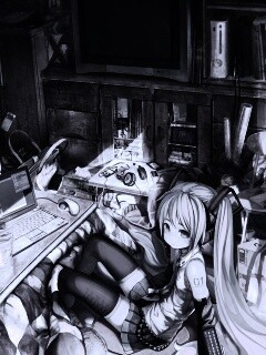 Хатсуне Мику в своей комнате обои