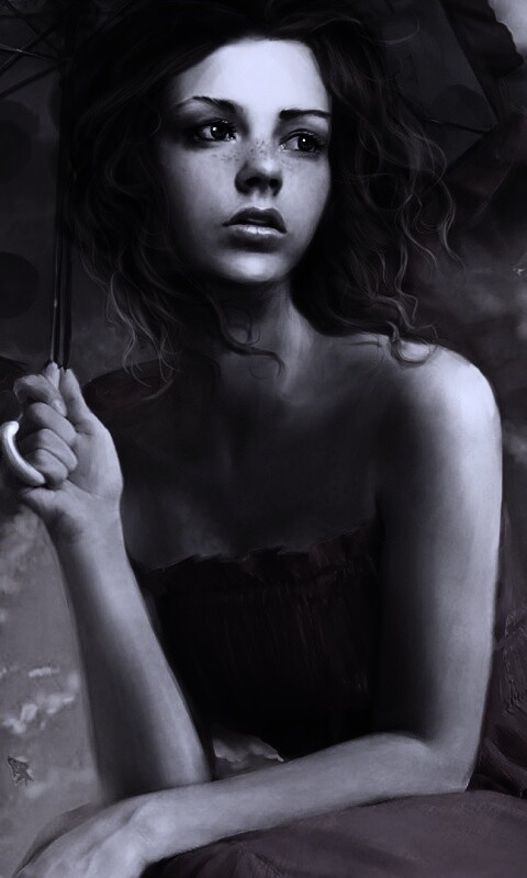 Девушка с зонтиком обои